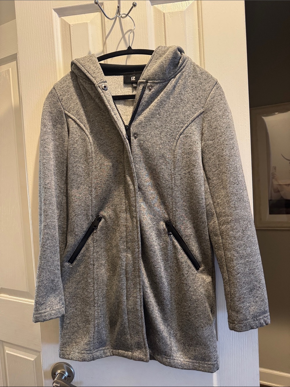 IZ Byer Light Gray Hooded Cotton-Blend Trench Coat